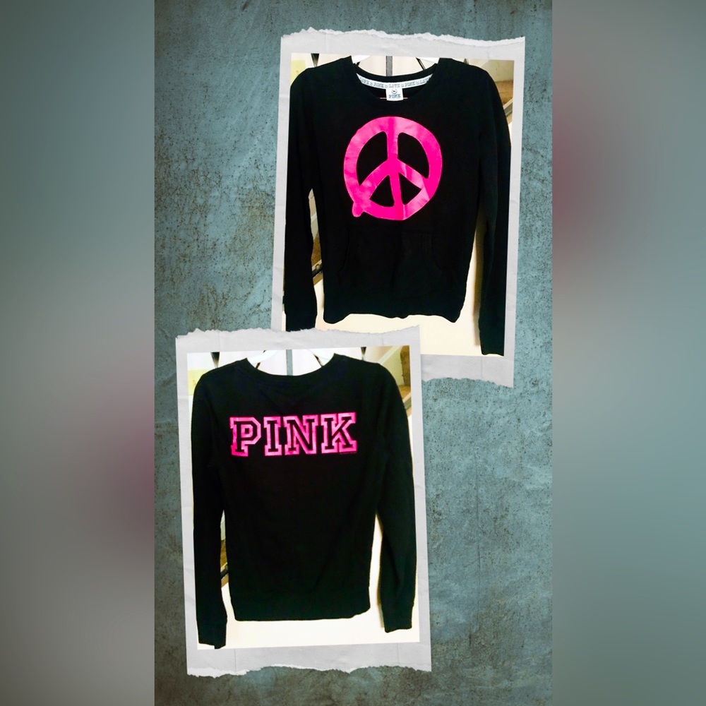 VS Pink Peace Sign Sweatshirt - XS, EUC